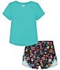 Color:Radial Turquoise - Image 2 - Baby Girls 12-24 Months Short Sleeve Printed Flower T-Shirt and Shorts Set