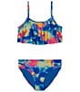 Color:Photon Blue Tropical Flare/Photon Blue/Reflective - Image 1 - Big Girls 7-16 Tropic Flare Halter Top & Matching Hipster Bottom Two-Piece Swimsuit