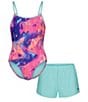 Under Armour Big Girls Printed One-Piece Swimsuit & Solid Shorts Set - Image 1