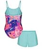 Under Armour Big Girls Printed One-Piece Swimsuit & Solid Shorts Set - Image 2