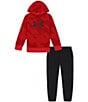 Color:Red - Image 1 - Little Boys 2T-7 Long Sleeve Big Logo Lino Wave Hoodie & Jogger Pants Set
