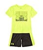 Color:HI VIS Yellow - Image 1 - Little Boys 2T-7 Short Sleeve Tri-logo T-Shirt & Shorts Set