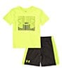 Color:HI VIS Yellow - Image 2 - Little Boys 2T-7 Short Sleeve Tri-logo T-Shirt & Shorts Set