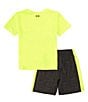 Color:HI VIS Yellow - Image 3 - Little Boys 2T-7 Short Sleeve Tri-logo T-Shirt & Shorts Set
