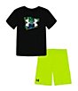 Color:Black - Image 1 - Little Boys 2T-7 Short Sleeve Graphic Logo T-Shirt & Short Set