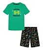 Color:Vapor Green - Image 1 - Little Boys 2T-7 Short Sleeve Alien T-Shirt And Printed Swim Shorts Set