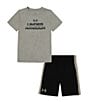 Color:Timberwolf Taupe - Image 1 - Little Boys 2T-7 Short Sleeve Big Core T-Shirt & Side Panel Shorts Set