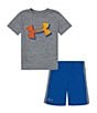 Color:Steel/Halo Gray Twist - Image 1 - Little Boys 2T-7 Short Sleeve Big Logo T-Shirt & Shorts Set