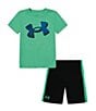 Color:Vapor Green - Image 1 - Little Boys 2T-7 Short Sleeve Big Logo T-Shirt & Shorts Set