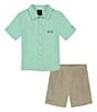 Color:Aqua Foam - Image 1 - Little Boys 2T-7 Short Sleeve Button-Up Shirt & Shorts Set