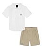 Color:White - Image 1 - Little Boys 2T-7 Short Sleeve Button-Up Shirt & Shorts Set