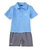 Color:Carolina Blue - Image 1 - Little Boys 2T-7 Short Sleeve Button-Up Shirt & Shorts Set