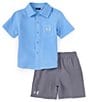 Color:Carolina Blue - Image 2 - Little Boys 2T-7 Short Sleeve Button-Up Shirt & Shorts Set
