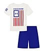 Color:White - Image 1 - Little Boys 2T-7 Short Sleeve Freedom Flag T-Shirt & Shorts Set