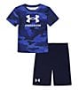 Color:Royal - Image 1 - Little Boys 2T-7 Short Sleeve Freedom Star Camo T-Shirt & Shorts Set