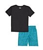 Color:Black - Image 2 - Little Boys 2T-7 Short Sleeve Logo Card T-Shirt & Shorts Set