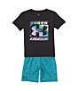 Color:Black - Image 3 - Little Boys 2T-7 Short Sleeve Logo Card T-Shirt & Shorts Set