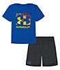 Color:Photon Blue - Image 1 - Little Boys 2T-7 Short Sleeve Logo Card T-Shirt & Shorts Set