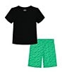 Color:Black - Image 2 - Little Boys 2T-7 Short Sleeve Logo T-Shirt & Printed Shorts Set