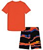 Color:Phoenix Fire - Image 2 - Little Boys 2T-7 Short Sleeve Mercury T-Shirt & Printed Swim Shorts Set