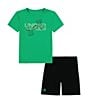 Color:Vapor Green - Image 1 - Little Boys 2T-7 Short Sleeve Mesh Big Logo T-Shirt & Shorts Set