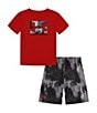 Color:Red - Image 1 - Little Boys 2T-7 Short Sleeve Printed T-Shirt & Shorts Set