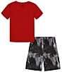 Color:Red - Image 2 - Little Boys 2T-7 Short Sleeve Printed T-Shirt & Shorts Set