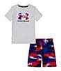 Color:White - Image 1 - Little Boys 2T-7 Short Sleeve Street Camo T-Shirt & Printed Swim Shorts Set