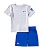 Under Armour Little Boys 4-7 Short Sleeve Freedom Flag T-Shirt & Shorts Set, Color:Mod Gray Heather - Image 2