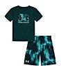 Color:Hydro Teal - Image 1 - Little Boys 2T-7 Short Sleeve Graphic T-Shirt & Printed Shorts Set