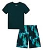 Color:Hydro Teal - Image 2 - Little Boys 2T-7 Short Sleeve Graphic T-Shirt & Printed Shorts Set