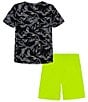 Color:Black - Image 2 - Little Boys 2T-7 Short Sleeve Printed Camo T-Shirt & Short Set
