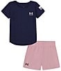 Color:Midnight Navy - Image 2 - Little Girls 2T-6X Short Sleeve UA Freedom Flag T-Shirt & Shorts Set