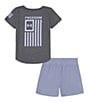 Color:CastleRock - Image 1 - Little Girls 2T-6X Short Sleeve UA Freedom Flag T-Shirt & Shorts Set