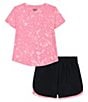 Color:Pink Dense Specks/Black/Pink Dense Specks - Image 2 - Little Girls 2T-6X Short Sleeve Dense Specks Printed T-Shirt & Solid Short Set