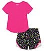 Color:Rebel Pink/Black Cut Out Camouflage - Image 2 - Little Girls 2T-6X Short Sleeve I Run This Show Tee & Printed Shorts Set