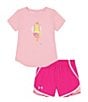 Color:Pink/Rebel Pink/White/Pink/White/Rebel Pink - Image 1 - Little Girls 2T-6X Short Sleeve Softball Ice Cream T-Shirt & Shorts Set