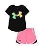 Color:Black/Fluo Pink/White/Black/Radial Turquoise - Image 1 - Little Girls 2T-6X Short Sleeve Sway Core T-Shirt & Shorts Set
