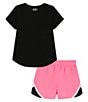 Color:Black/Fluo Pink/White/Black/Radial Turquoise - Image 2 - Little Girls 2T-6X Short Sleeve Sway Core T-Shirt & Shorts Set