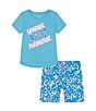 Color:Sky Blue/Capri Orb Forms/Fluo Pink/Pink/White - Image 1 - Little Girls 2T-6X Short Sleeve UA Core Bubble T-Shirt & Bubble-Printed Bike Shorts Set