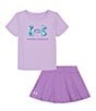Color:Purple Ace/Provence Purple/Radial Turquoise Orb - Image 1 - Little Girls 2T-6X Short Sleeve Wordmark T-Shirt & Skort Set
