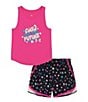 Color:Rebel Pink/Black Star Bubble/White/Rebel Pink - Image 1 - Little Girls 2T-6X Sleeveless Girls Are The Future Tank & Star-Printed Shorts Set