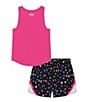 Color:Rebel Pink/Black Star Bubble/White/Rebel Pink - Image 2 - Little Girls 2T-6X Sleeveless Girls Are The Future Tank & Star-Printed Shorts Set