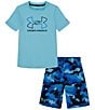 Color:Sky Blue - Image 1 - Little/Big Boys 2T-7 Dissolve Camo Shirt and Swim Short Set