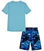 Color:Sky Blue - Image 2 - Little/Big Boys 2T-7 Dissolve Camo Shirt and Swim Short Set