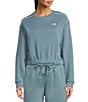 Under Armour Riv Coordinating Fleece Piped Cropped Pullover, Color:Jasper Blue/White - Image 2