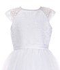 Color:White - Image 3 - Big Girls 7-14 Embroidered Lace Cap Sleeve Sequin Wire Hem Skirt Dress