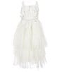 Color:Ivory - Image 2 - Little Girls 4-10 Sleeveless 3-D Floral Embroidery Mesh Tiered Dress