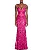 Color:Hot Pink - Image 1 - Pattern Sequin V-Neck Strappy Back Gown