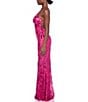 Color:Hot Pink - Image 3 - Pattern Sequin V-Neck Strappy Back Gown